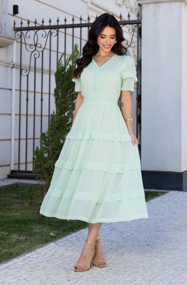 Vestido premium Crystal em chiffon, forrado - Imagem 5