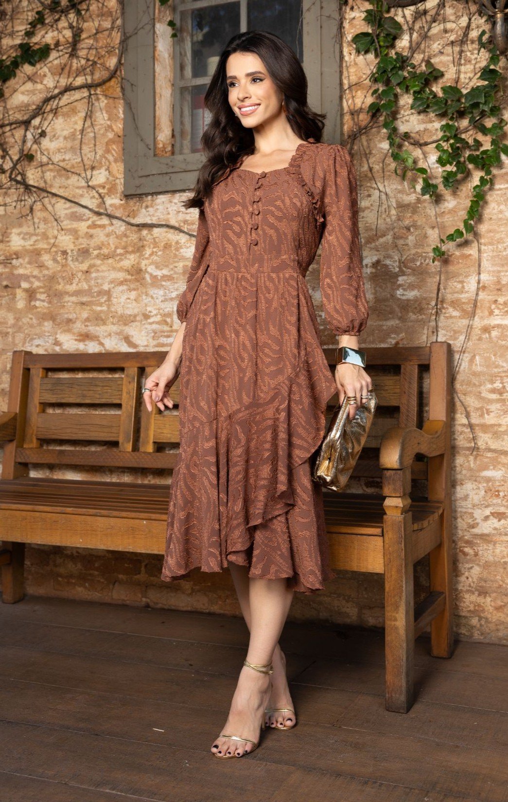 PROMOÇÃO - Vestido premium Kelly feito em chiffon devorê, forrado - Imagem 3