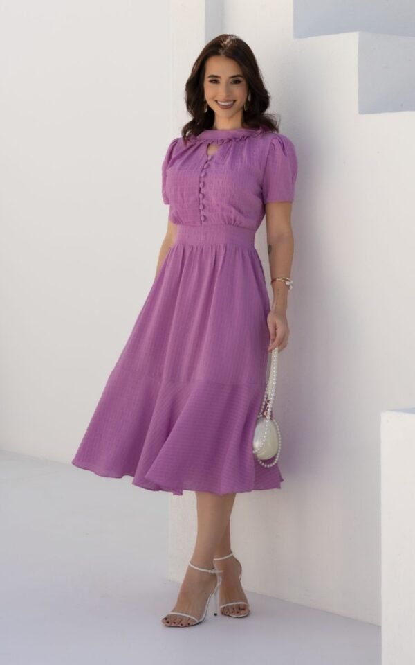 PROMOÇÃO - Vestido premium Isabel em chiffon texturizado, forrado