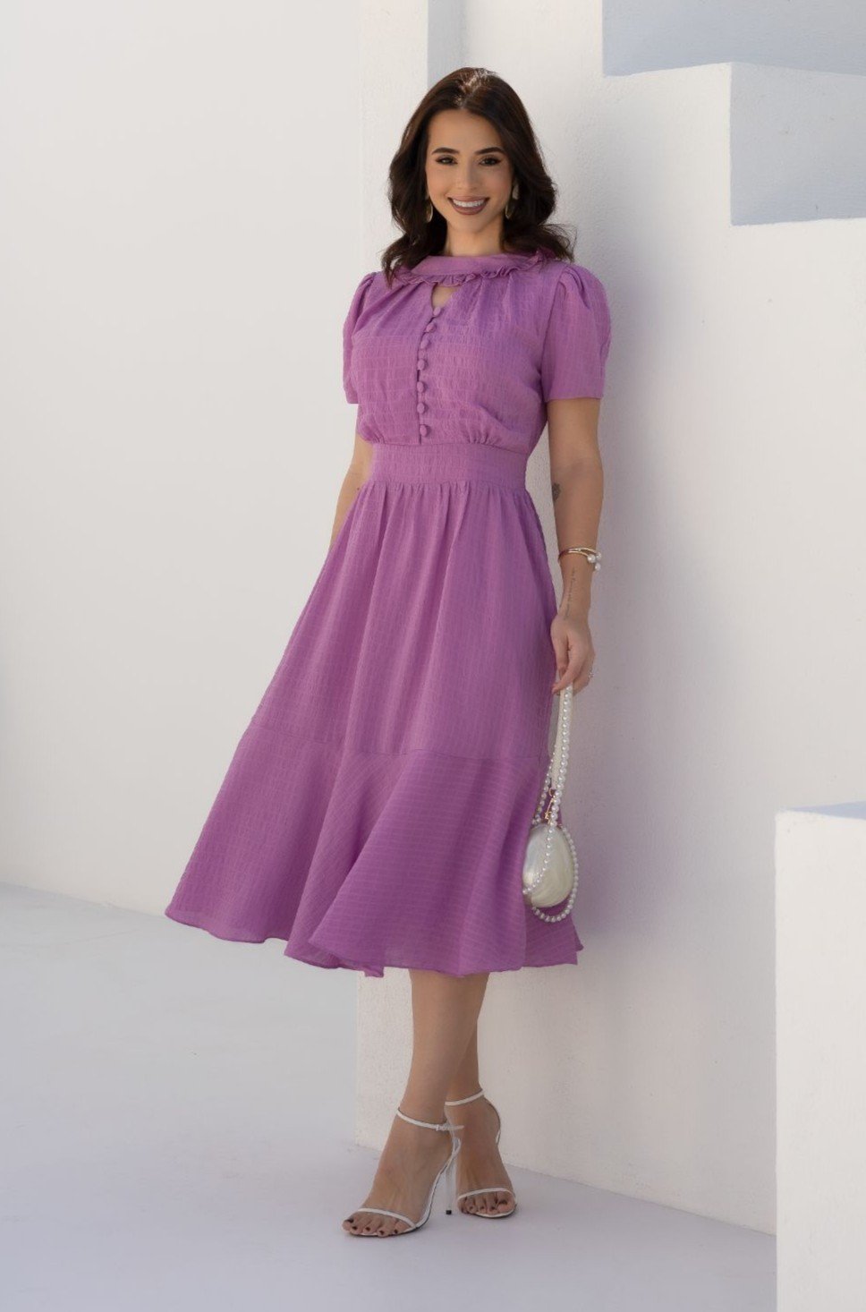 PROMOÇÃO - Vestido premium Isabel em chiffon texturizado, forrado