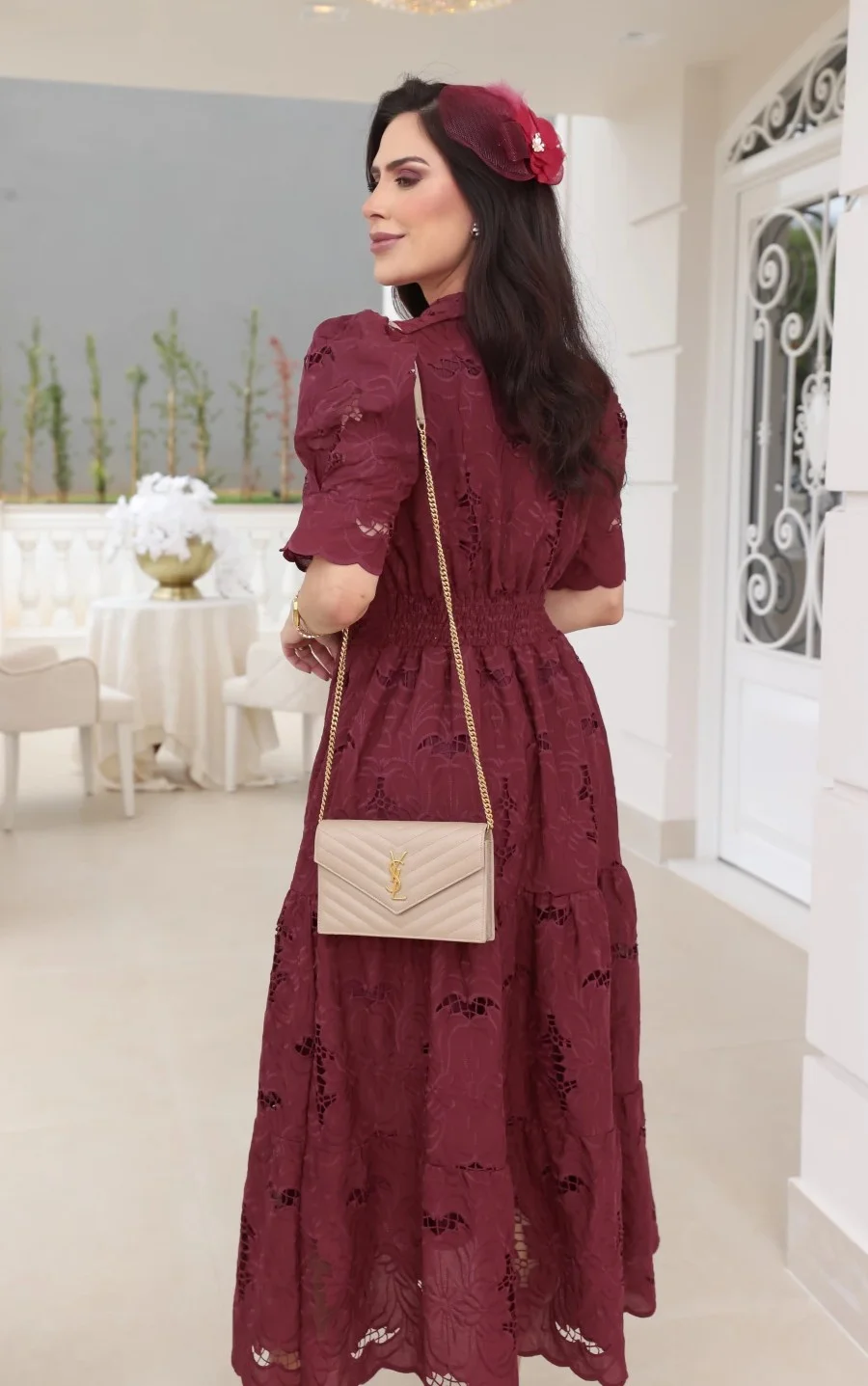Vestido Emily em lese 100% algodão bordado VINHO – 38 ao 48 - Imagem 2