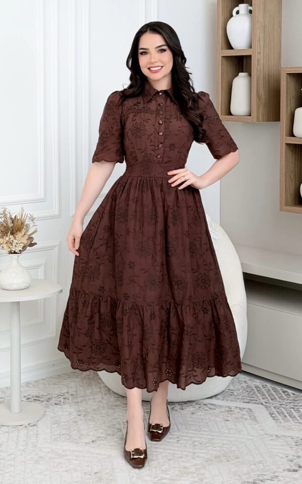 Vestido Luane em lese 100% algodão bordado, forrado – P ao GG
