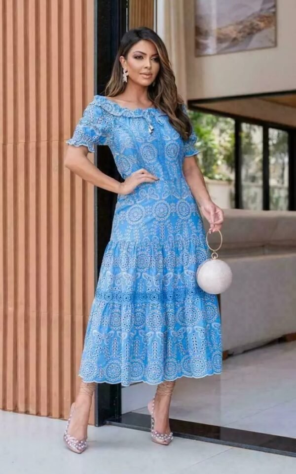 PROMOÇÃO - Vestido premium Mendy luxo em lese algodão, forrado