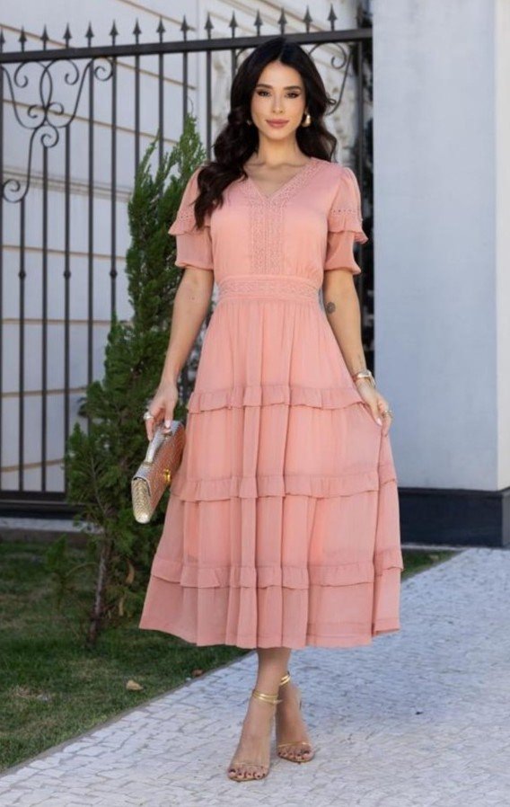 Vestido premium Crystal em chiffon, forrado - Imagem 3