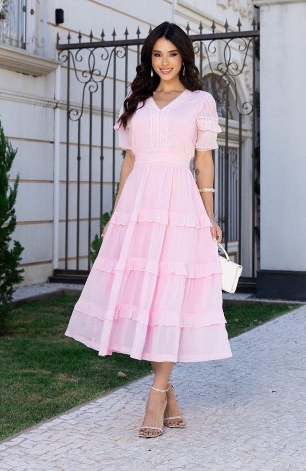 Vestido premium Crystal em chiffon, forrado