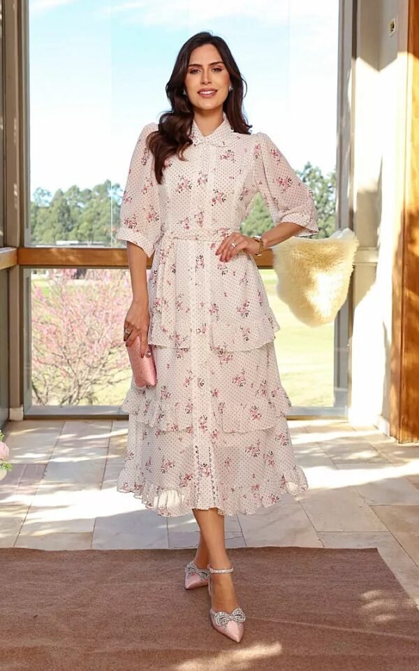 Vestido premium gracie chiffon estampado, forrado