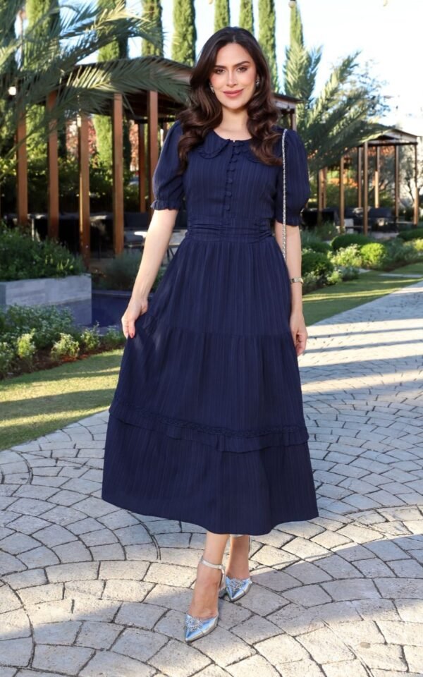 Vestido premium liz feito em crepe plissado, forrado