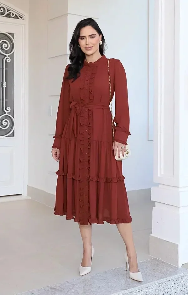 Vestido Amanda em crepe seda, forrado