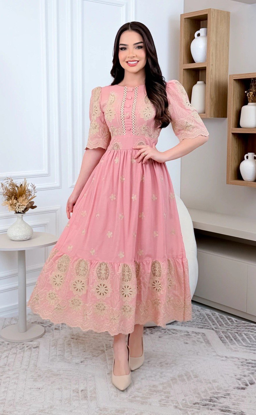 Vestido premium Liv em lese algodão, forrado - Imagem 7