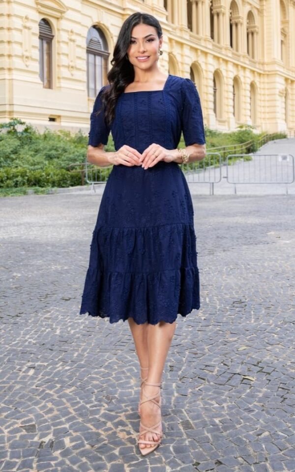 Vestido premium raquel em lese 100% algodão, forrado