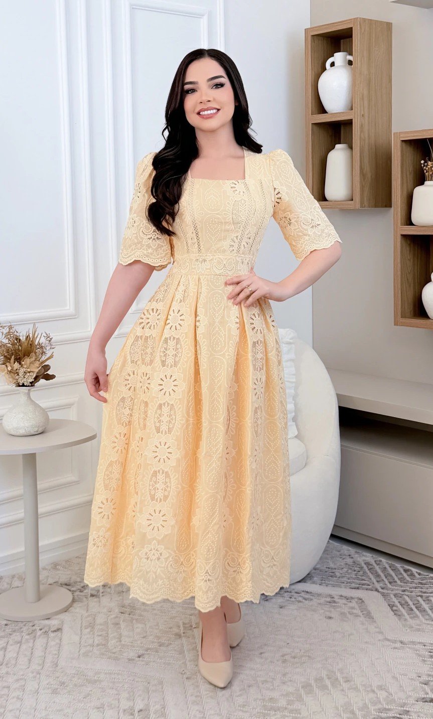Vestido premium Victoria em lese algodão bordado, forrado - Imagem 4