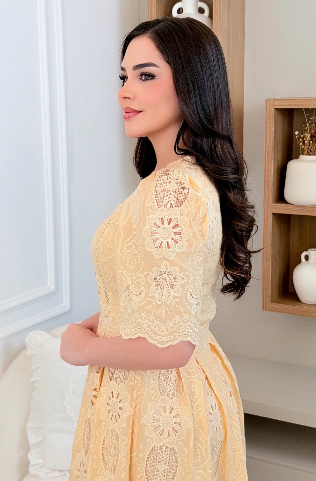Vestido premium Victoria em lese algodão bordado, forrado - Imagem 16