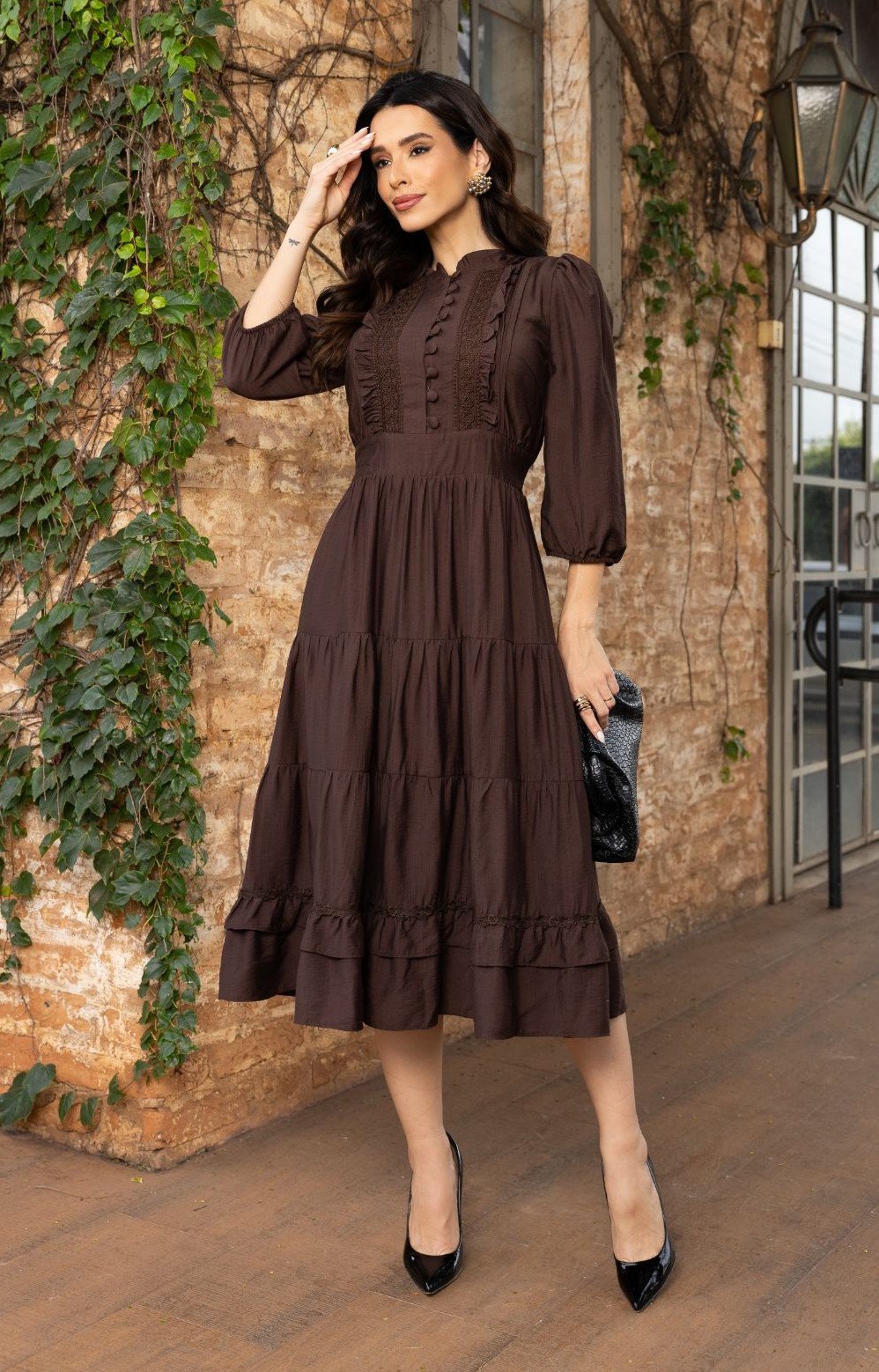 PROMOÇÃO - Vestido premium Kellen feito em linho rayon, forrado