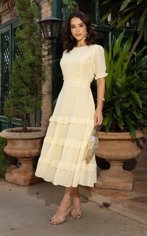 Vestido premium Mendy em chiffon, forrado