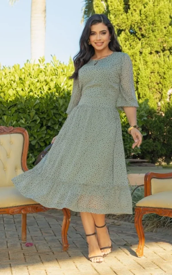 Vestido Jennifer em chiffon premium, forrado