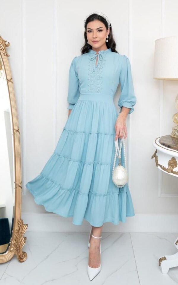Vestido premium Sophie chiffon em crepe georgette, forrado
