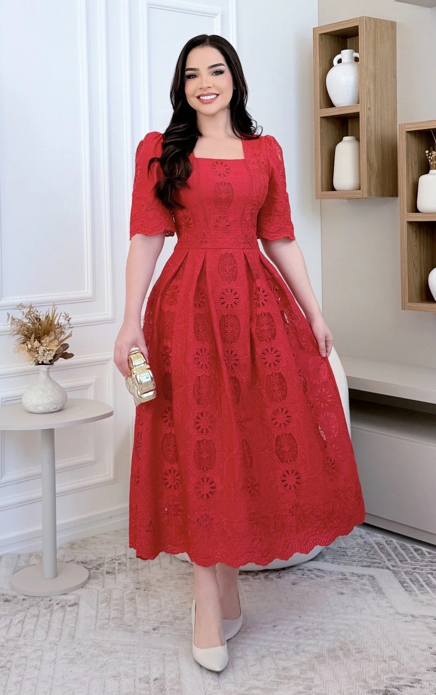 Vestido premium Victoria em lese algodão bordado, forrado - Imagem 8