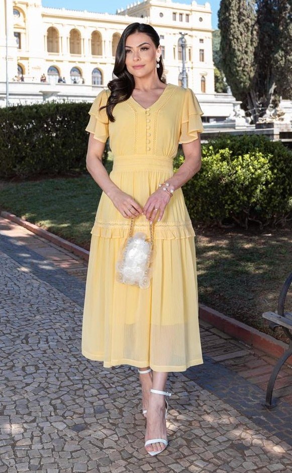 Vestido premium Yasmin em chiffon, forrado