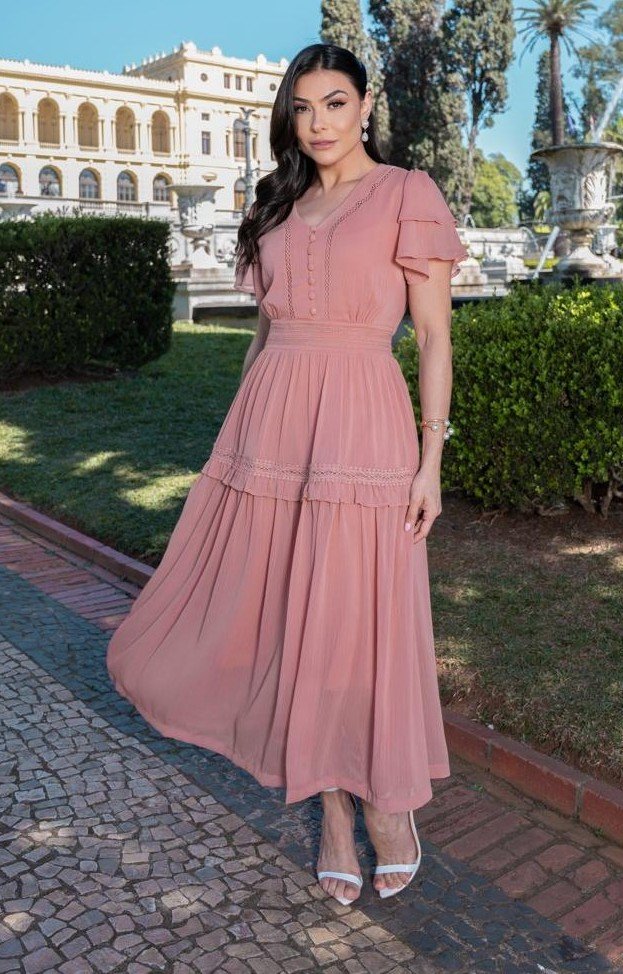 Vestido premium Yasmin em chiffon, forrado - Imagem 2